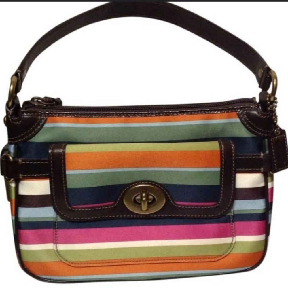 Coach legacy satchel satin striped rainbow handbag purse 41852 retired - Picture 1 of 12